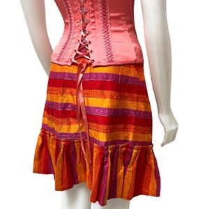 VALENTINA SHAH Silk Peplum Mini‎ Skirt Stripe Ruffled Coquette GIRL Preppy ITALY